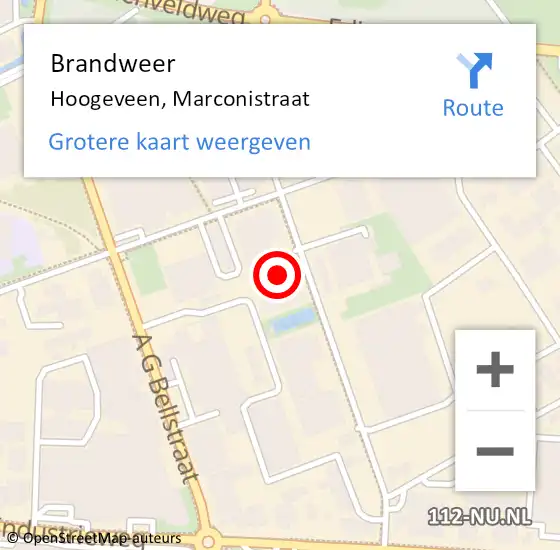 Locatie op kaart van de 112 melding: Brandweer Hoogeveen, Marconistraat op 19 juli 2022 09:33