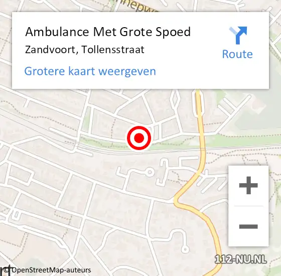 Locatie op kaart van de 112 melding: Ambulance Met Grote Spoed Naar Zandvoort, Tollensstraat op 19 juli 2022 09:48