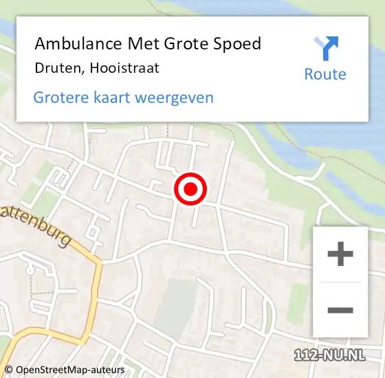Locatie op kaart van de 112 melding: Ambulance Met Grote Spoed Naar Druten, Hooistraat op 19 juli 2022 10:11