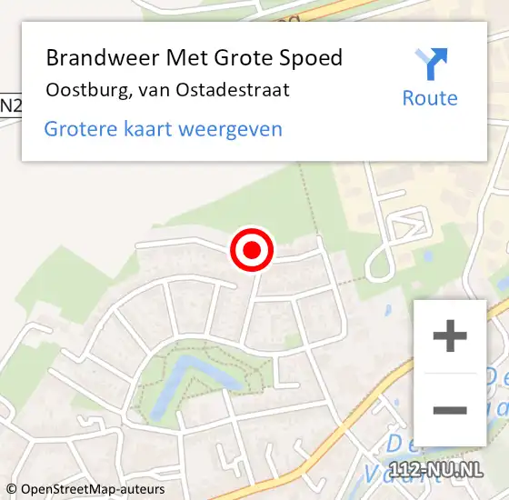 Locatie op kaart van de 112 melding: Brandweer Met Grote Spoed Naar Oostburg, van Ostadestraat op 19 juli 2022 10:17