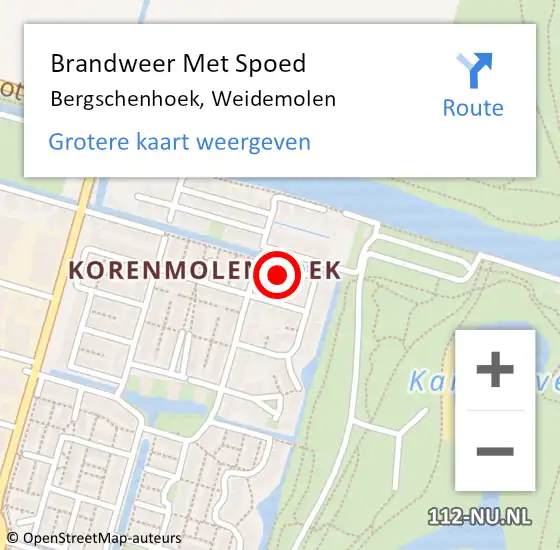 Locatie op kaart van de 112 melding: Brandweer Met Spoed Naar Bergschenhoek, Weidemolen op 19 juli 2022 10:21