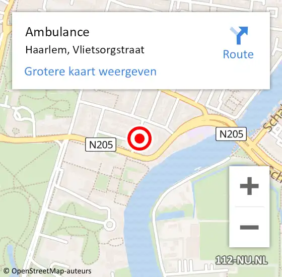 Locatie op kaart van de 112 melding: Ambulance Haarlem, Vlietsorgstraat op 19 juli 2022 10:39