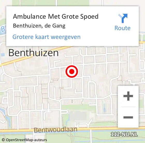 Locatie op kaart van de 112 melding: Ambulance Met Grote Spoed Naar Benthuizen, de Gang op 19 juli 2022 11:03