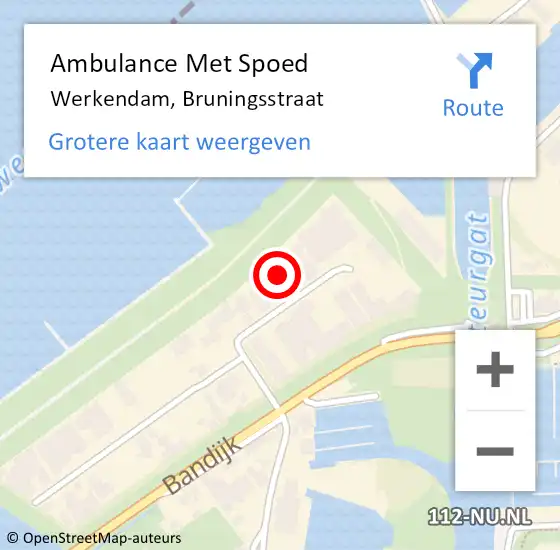 Locatie op kaart van de 112 melding: Ambulance Met Spoed Naar Werkendam, Bruningsstraat op 19 juli 2022 11:06