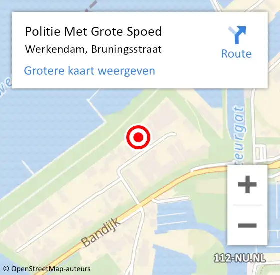 Locatie op kaart van de 112 melding: Politie Met Grote Spoed Naar Werkendam, Bruningsstraat op 19 juli 2022 11:06
