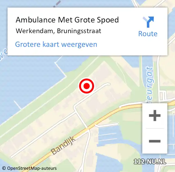 Locatie op kaart van de 112 melding: Ambulance Met Grote Spoed Naar Werkendam, Bruningsstraat op 19 juli 2022 11:07