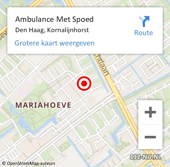 Locatie op kaart van de 112 melding: Ambulance Met Spoed Naar Den Haag, Kornalijnhorst op 19 juli 2022 11:53