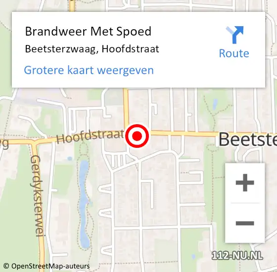 Locatie op kaart van de 112 melding: Brandweer Met Spoed Naar Beetsterzwaag, Hoofdstraat op 19 juli 2022 11:53