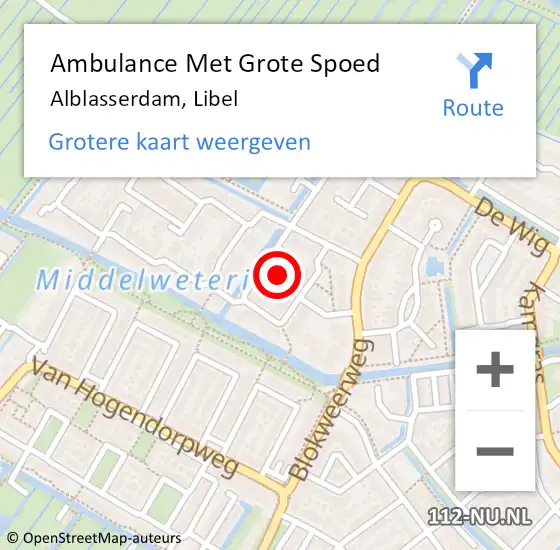 Locatie op kaart van de 112 melding: Ambulance Met Grote Spoed Naar Alblasserdam, Libel op 19 juli 2022 12:11