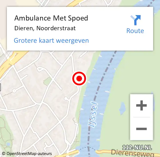 Locatie op kaart van de 112 melding: Ambulance Met Spoed Naar Dieren, Noorderstraat op 19 juli 2022 12:17