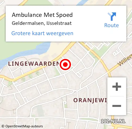 Locatie op kaart van de 112 melding: Ambulance Met Spoed Naar Geldermalsen, IJsselstraat op 19 juli 2022 12:24