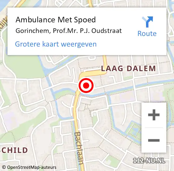 Locatie op kaart van de 112 melding: Ambulance Met Spoed Naar Gorinchem, Prof.Mr. P.J. Oudstraat op 19 juli 2022 12:37