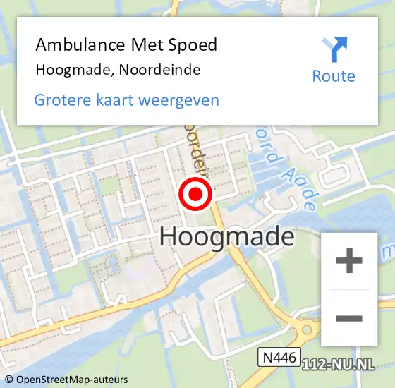 Locatie op kaart van de 112 melding: Ambulance Met Spoed Naar Hoogmade, Noordeinde op 23 juli 2014 17:26