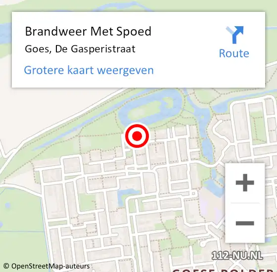 Locatie op kaart van de 112 melding: Brandweer Met Spoed Naar Goes, De Gasperistraat op 19 juli 2022 12:41