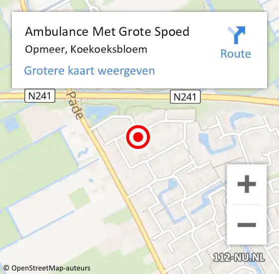 Locatie op kaart van de 112 melding: Ambulance Met Grote Spoed Naar Opmeer, Koekoeksbloem op 19 juli 2022 12:43