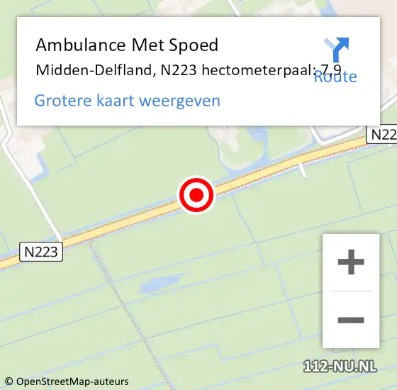 Locatie op kaart van de 112 melding: Ambulance Met Spoed Naar Midden-Delfland, N223 hectometerpaal: 7,9 op 19 juli 2022 12:55