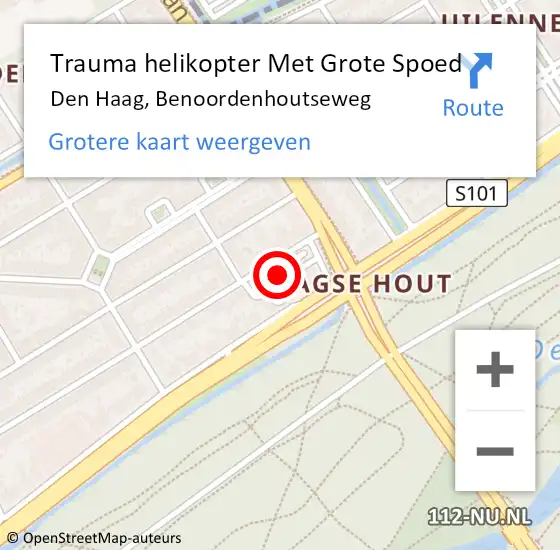 Locatie op kaart van de 112 melding: Trauma helikopter Met Grote Spoed Naar Den Haag, Benoordenhoutseweg op 19 juli 2022 13:01