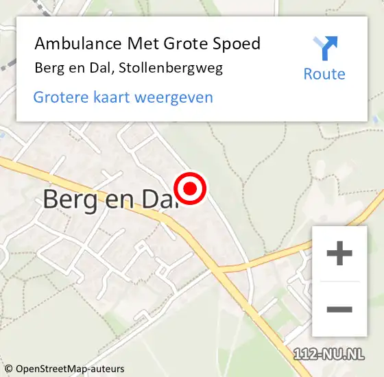 Locatie op kaart van de 112 melding: Ambulance Met Grote Spoed Naar Berg en Dal, Stollenbergweg op 19 juli 2022 13:15