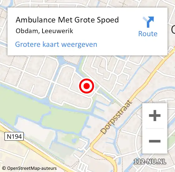 Locatie op kaart van de 112 melding: Ambulance Met Grote Spoed Naar Obdam, Leeuwerik op 19 juli 2022 13:27