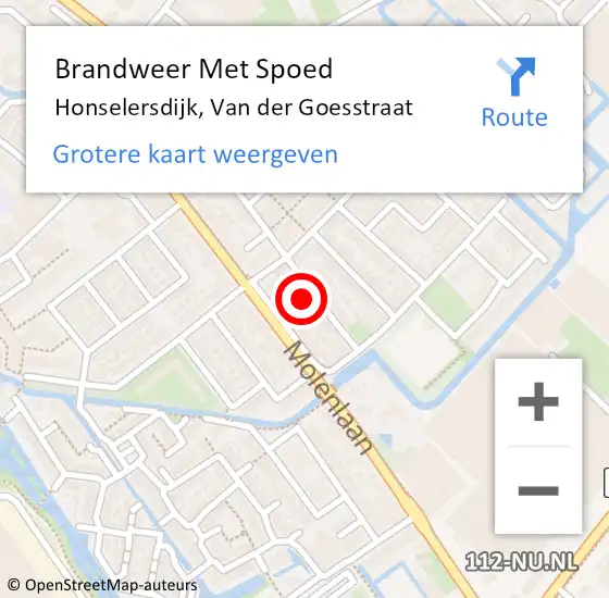 Locatie op kaart van de 112 melding: Brandweer Met Spoed Naar Honselersdijk, Van der Goesstraat op 19 juli 2022 13:37