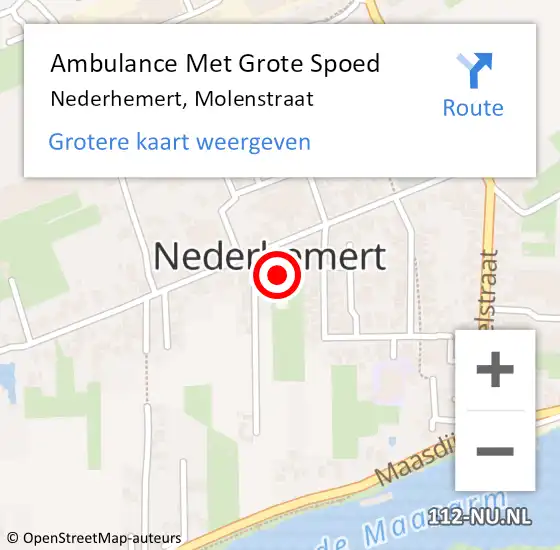 Locatie op kaart van de 112 melding: Ambulance Met Grote Spoed Naar Nederhemert, Molenstraat op 19 juli 2022 13:44