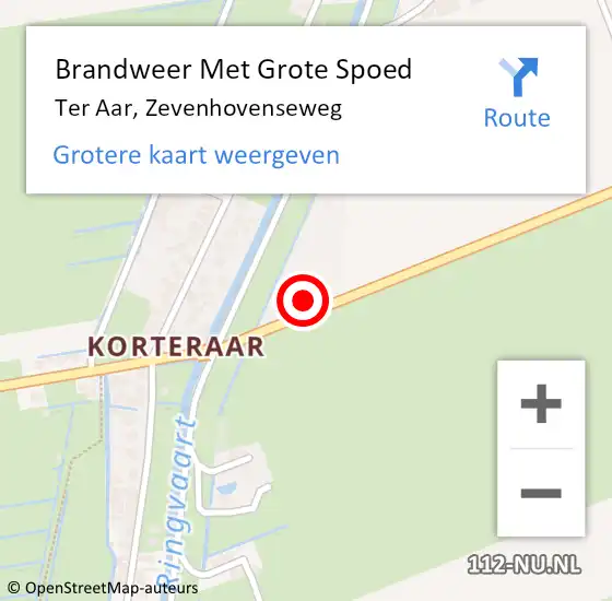 Locatie op kaart van de 112 melding: Brandweer Met Grote Spoed Naar Ter Aar, Zevenhovenseweg op 19 juli 2022 13:46