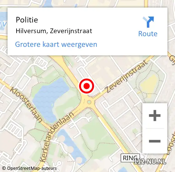 Locatie op kaart van de 112 melding: Politie Hilversum, Zeverijnstraat op 19 juli 2022 13:50