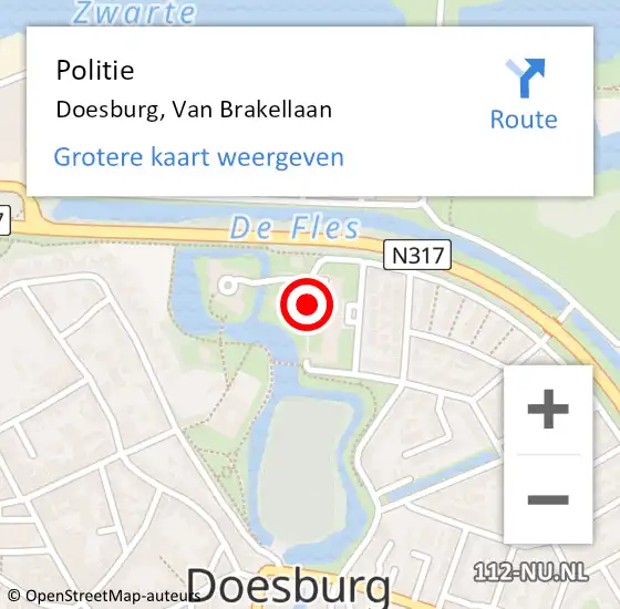 Locatie op kaart van de 112 melding: Politie Doesburg, Van Brakellaan op 19 juli 2022 13:50