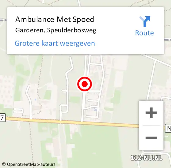 Locatie op kaart van de 112 melding: Ambulance Met Spoed Naar Garderen, Speulderbosweg op 19 juli 2022 14:02