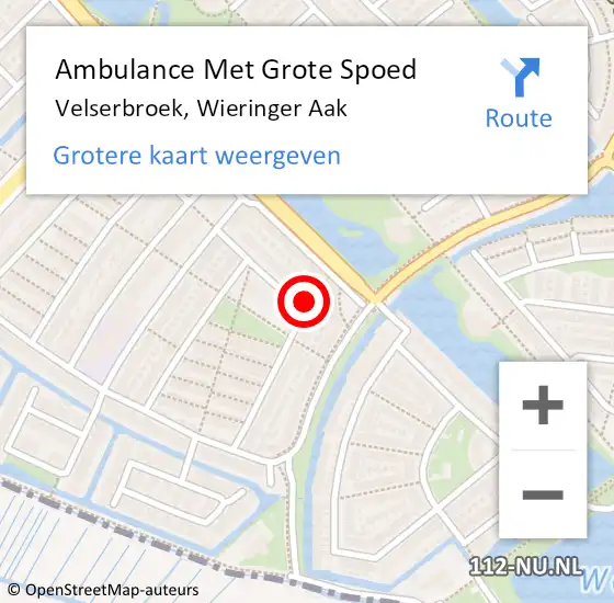 Locatie op kaart van de 112 melding: Ambulance Met Grote Spoed Naar Velserbroek, Wieringer Aak op 19 juli 2022 14:06