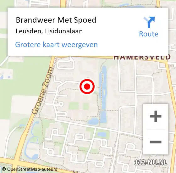 Locatie op kaart van de 112 melding: Brandweer Met Spoed Naar Leusden, Lisidunalaan op 19 juli 2022 14:09