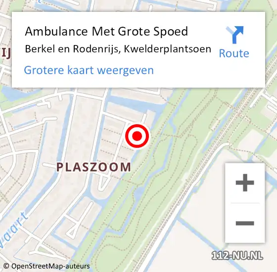 Locatie op kaart van de 112 melding: Ambulance Met Grote Spoed Naar Berkel en Rodenrijs, Kwelderplantsoen op 19 juli 2022 14:28