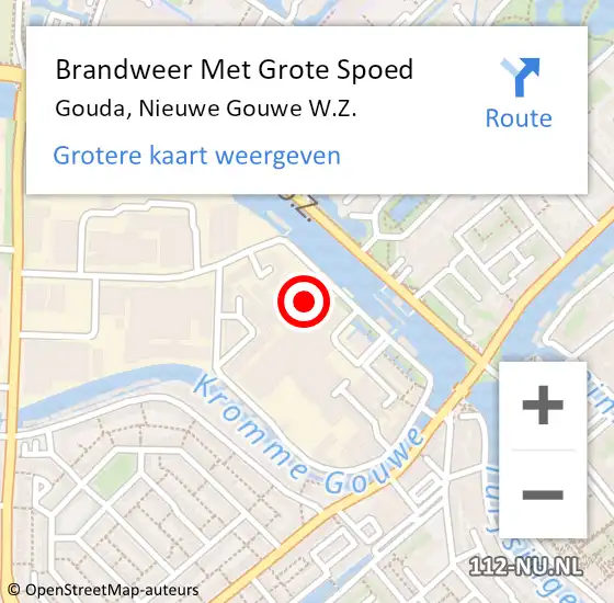 Locatie op kaart van de 112 melding: Brandweer Met Grote Spoed Naar Gouda, Nieuwe Gouwe W.Z. op 19 juli 2022 14:43