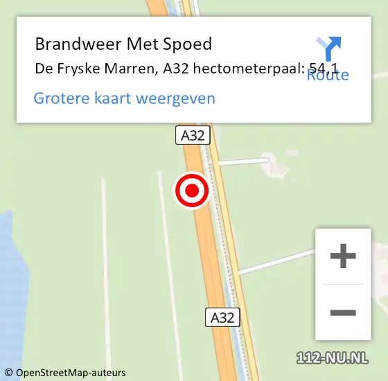 Locatie op kaart van de 112 melding: Brandweer Met Spoed Naar De Fryske Marren, A32 hectometerpaal: 54,1 op 19 juli 2022 14:54