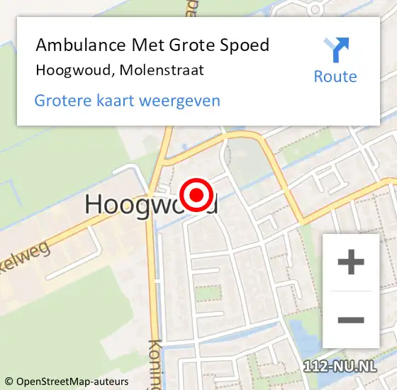 Locatie op kaart van de 112 melding: Ambulance Met Grote Spoed Naar Hoogwoud, Molenstraat op 19 juli 2022 14:59