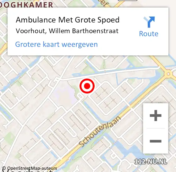 Locatie op kaart van de 112 melding: Ambulance Met Grote Spoed Naar Voorhout, Willem Barthoenstraat op 19 juli 2022 15:07