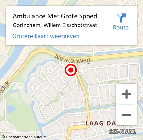 Locatie op kaart van de 112 melding: Ambulance Met Grote Spoed Naar Gorinchem, Willem Elsschotstraat op 19 juli 2022 15:09