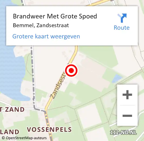 Locatie op kaart van de 112 melding: Brandweer Met Grote Spoed Naar Bemmel, Zandsestraat op 19 juli 2022 15:16