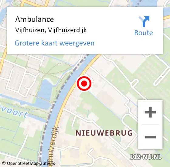 Locatie op kaart van de 112 melding: Ambulance Vijfhuizen, Vijfhuizerdijk op 19 juli 2022 15:22