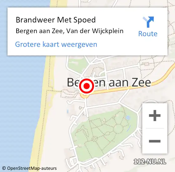 Locatie op kaart van de 112 melding: Brandweer Met Spoed Naar Bergen aan Zee, Van der Wijckplein op 19 juli 2022 15:39