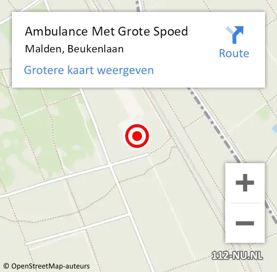 Locatie op kaart van de 112 melding: Ambulance Met Grote Spoed Naar Malden, Beukenlaan op 19 juli 2022 15:45