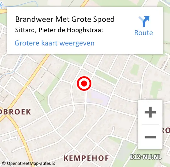 Locatie op kaart van de 112 melding: Brandweer Met Grote Spoed Naar Sittard, Pieter de Hooghstraat op 19 juli 2022 15:48