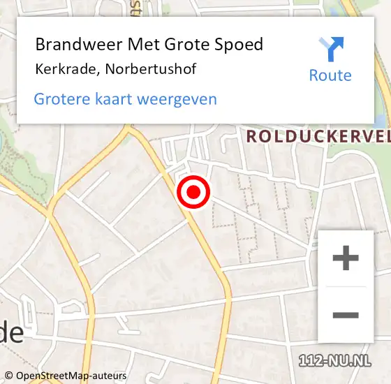 Locatie op kaart van de 112 melding: Brandweer Met Grote Spoed Naar Kerkrade, Norbertushof op 19 juli 2022 15:49