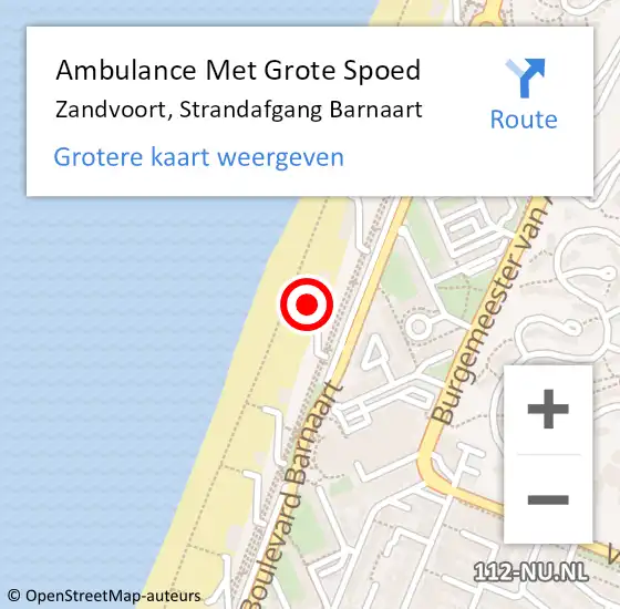 Locatie op kaart van de 112 melding: Ambulance Met Grote Spoed Naar Zandvoort, Strandafgang Barnaart op 19 juli 2022 15:52