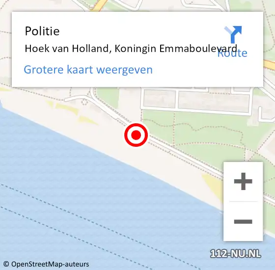 Locatie op kaart van de 112 melding: Politie Hoek van Holland, Koningin Emmaboulevard op 19 juli 2022 15:57