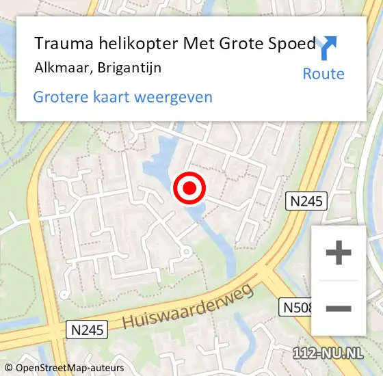 Locatie op kaart van de 112 melding: Trauma helikopter Met Grote Spoed Naar Alkmaar, Brigantijn op 19 juli 2022 16:13