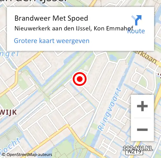 Locatie op kaart van de 112 melding: Brandweer Met Spoed Naar Nieuwerkerk aan den IJssel, Kon Emmahof op 19 juli 2022 16:27