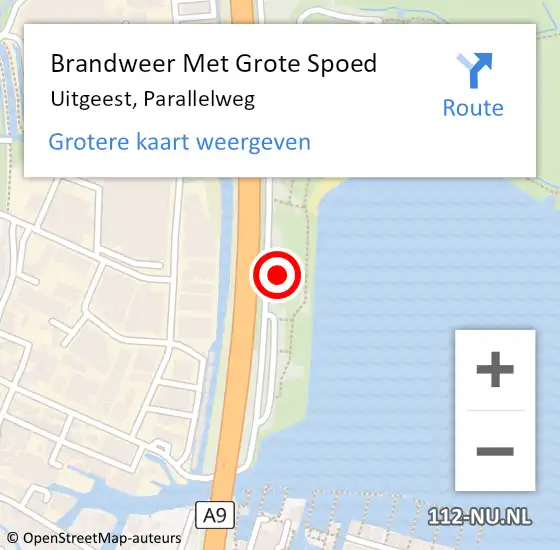 Locatie op kaart van de 112 melding: Brandweer Met Grote Spoed Naar Uitgeest, Parallelweg op 19 juli 2022 16:28