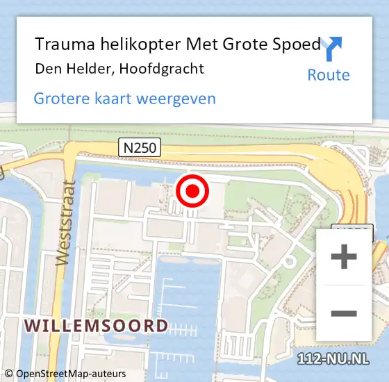 Locatie op kaart van de 112 melding: Trauma helikopter Met Grote Spoed Naar Den Helder, Hoofdgracht op 19 juli 2022 16:30