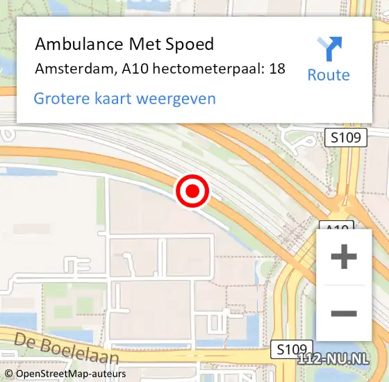 Locatie op kaart van de 112 melding: Ambulance Met Spoed Naar Amsterdam, A10 hectometerpaal: 18 op 19 juli 2022 16:33